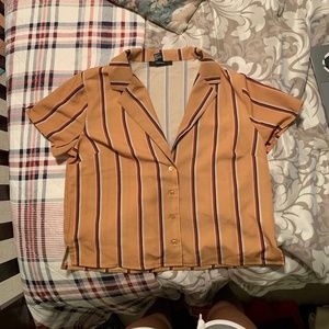 Striped Yellow Button Up V-Neck Top